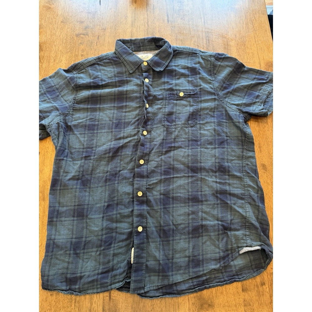 Grayers Men's XL Blue Plaid Flannel Cotton Button-Up With Pocket